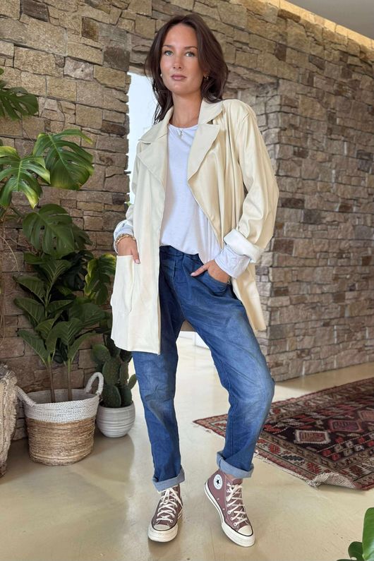 Made in Italy Runa Leather Look Relaxed Blazer Ecru